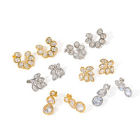 Boucles d'oreilles clous en forme de feuille incrustées de strass, style Ins, préférées des célébrités d'Internet, luxueuses, haut de gamme, en tungstène plaqué or 18 carats
