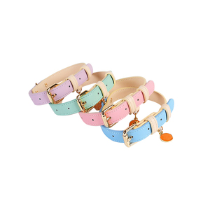 Collar de cuero ajustable personalizado para mascotas, hebilla de Metal de diseñador, sólido, duradero, resistente al desgaste, venta al por mayor - Product Image 1