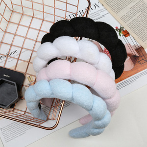 Bandeau torsadé en éponge pour femme, accessoire de maquillage et de bain, rose, noir, blanc, bleu, en velours doux, style couronne haute - Product Image 1