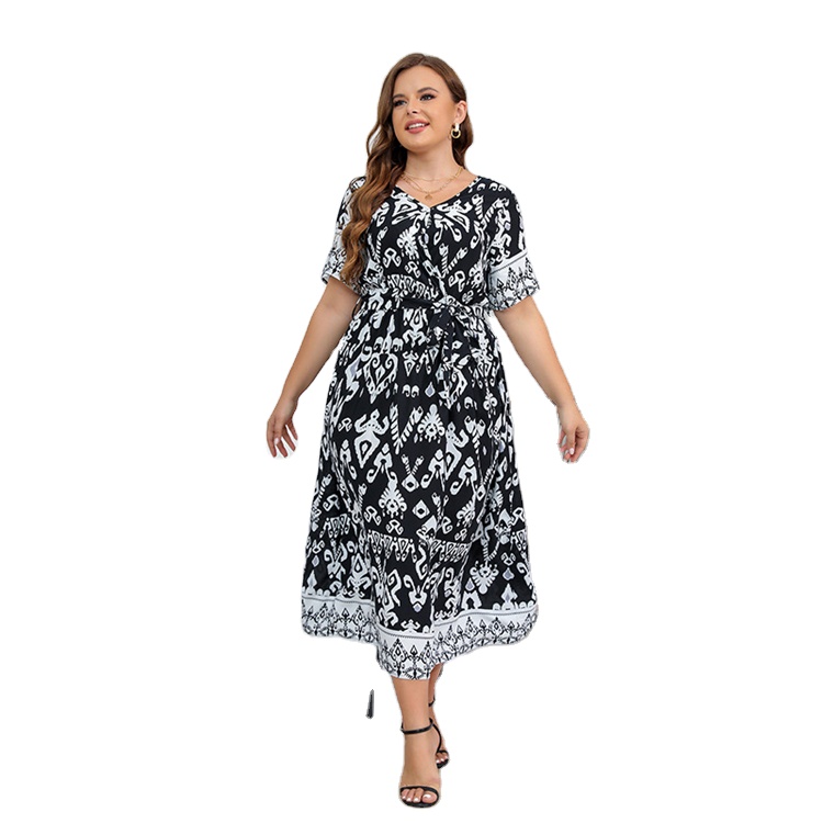 Vestidos casuales Elegante cuello en V Maxi vestido para mujer gorda Ropa de mujer Vestidos de talla grande 2024 Nuevo 4xl Señoras grandes Estampado floral