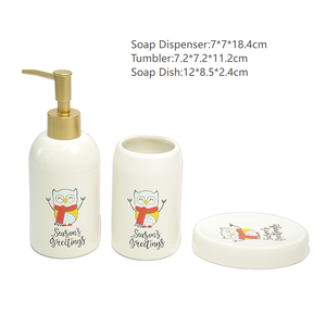Juego de Accesorios de Baño de 3 Piezas de Dolomita con Diseño de Búho Pintado en Beige, Rojo, Amarillo y Negro, Estilo Navideño, Colección de Decoración para Baño - Product Image 5