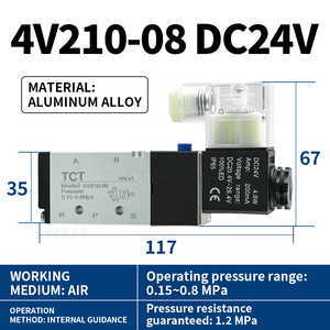 Válvula Solenoide de Aire <span class=keywords><strong>4V210</strong></span> <span class=keywords><strong>08</strong></span>, Placa Base para Sistemas de Automatización Neumática, Válvula de Control Direccional DC24V - Product Image 6