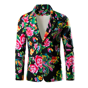 Blazer Floreale da <span class=keywords><strong>Uomo</strong></span> Monopetto, Giacca Elegante da Cerimonia con Risvolto a Revers e Scollo a V, Vestibilità Slim, Cappotto <span class=keywords><strong>Sportivo</strong></span> Elegante per Cene e Feste 1132 - Product Image 5