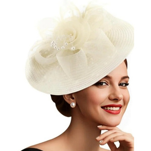 HZO-26031 Populaire Coiffe en maille fleurie, accessoire capillaire en paille tressée et plumes, pour courses hippiques, festivals, goûters, mariages et bals de promo - Product Image 6