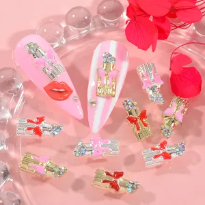 20 cái/túi 3D Kim Loại Allo Valentine Của Ngày Móng Tay Nghệ Thuật Hợp Kim Đôi Môi Rhinestone Charms Móng Tay Nghệ Thuật Ngày Valentine Trang Trí Cho Móng Tay