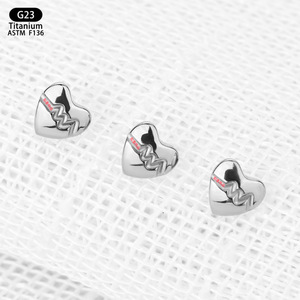 Heart Shape Titanium F136 <b>Earrings</b> 4mm x 3.8mm Minimalist Heartbeat Studs For Ear Cartilage Lip <b>Piercing</b> Jewelry Unisex - Product Image 2
