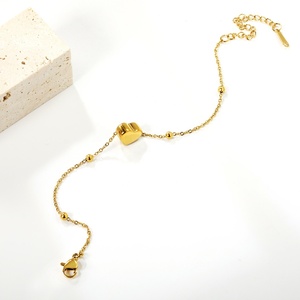 Fashion Waterproof 18k Gold Plated Heart Bracelet Couple Stainless Steel Trendy Jewelry <b>Chain</b> Bead Charm Bracelet for Women - Product Image 5