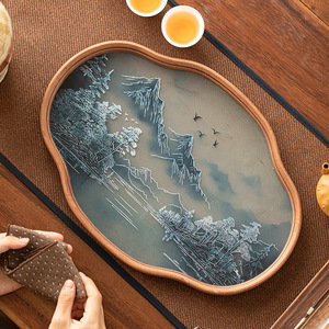 Chinese Style Landscape <b>Tea</b> <b>Tray</b> Bamboo Glass Irregular Shape Eco Friendly For Kung Fu <b>Tea</b> Ceremony Accessories - Product Image 4