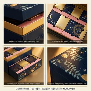 Boîte de calendrier de l'avent à 2 niveaux, emballage cosmétique de luxe personnalisé, style français, couvercle magnétique, gaufrage en feuille d'or, emballage de beauté haut de gamme - Product Image 6