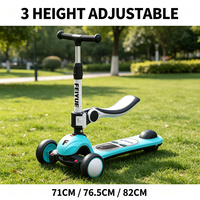 Trottinette avec siège pour enfants de 1 à 8 ans, pliable, trois roues, réglable 71-82 cm, légère 4,2 kg, charge maximale 50 kg, roues LED, cadeau