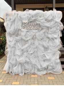 KL-TW004 - Panel de tul 3D al por mayor, 8 pies x 8 pies, azul, con volantes, decorativo para bodas, revelación de género, fiestas y eventos - Product Image 6