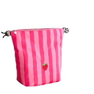 Lunch Bag Pink Striped Insulated With Cat And Strawberry Design For Picnics And Office Use - Product Image 3