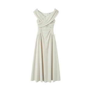 Vestido de Noche Yunshangwu con Hombros Descubiertos y Cintura Imperio, Blanco Sólido, Cómodo, Tallas Grandes, Estilo Sencillo para Citas y Fiestas - Product Image 1