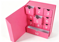 Maßgefertigter 10-Schubladen Umweltfreundlicher Adventskalender aus Hartpappe Countdown-Geschenkbox mit Magnetverschluss für Kosmetik, Schokolade, Süßigkeiten