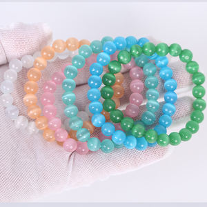 Doğal kedi gözü taş bilezik 6/8/10mm dairesel renkli moda opal bilezik erkek ve kadın takı - Product Image 1