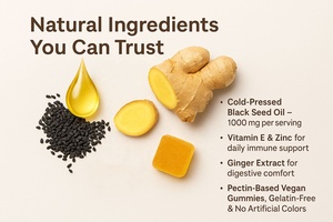 Gomitas de aceite de semilla negra de etiqueta privada OEM de <span class=keywords><strong>Vigo</strong></span> con vitamina E Zinc para soporte inmunológico diario suplemento de vitamina Halal de cabello vegano - Product Image 4