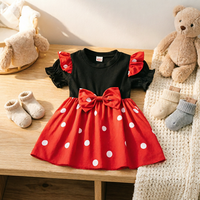 Robe d'été trapèze à manches courtes pour bébés filles, à pois, avec grand nœud et volants, en tricot 100% coton, col rond, longueur genou