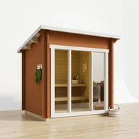 Cabane de sauna carrée minimaliste et élégante pour jardin, toit plat, finition mate, en bois