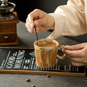 Vintage Japanese-Style Stoneware Coffee <b>Cup</b> Simple Ceramic Espresso <b>Latte</b> Pull Flower Mug Lid Personal Tea Gift Food Use - Product Image 2