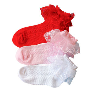 Chaussettes pour bébés filles en dentelle de coton de haute qualité en gros, nouvelles, colorées, roses, à volants, en dentelle pour enfants - Product Image 1