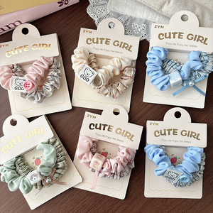 Chouchou en tissu à <span class=keywords><strong>carreaux</strong></span> couleur bonbon pour le début du printemps, avec nœud papillon mignon de dessin animé pour filles, accessoire capillaire doux et polyvalent - Product Image 2
