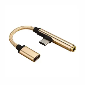 USB C 2 in 1 Connector Cable Type C To 3.5mm Earphone Headphone Jack Adapter Cable Black, Gold, Red colour