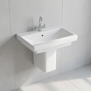 Lavabo mural demi-piedestal carré moderne en céramique, gain de place, pour salle de bain d'hôtel - Product Image 4