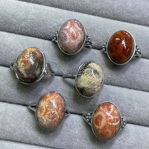 Wholesale 925 Sterling Silver Rings Natural Semi-Precious Coral <strong>Jade</strong> Gemstone Adjustable Size Laser Printed <strong>Stone</strong> for Gift - Product Image 3