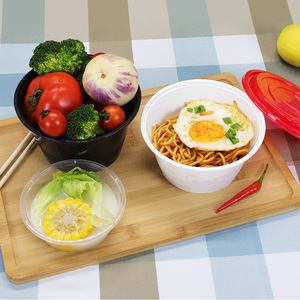 Disposable Plastic Bowl With Lid Round 300ml 450ml Takeaway Microwave Safe For Soup Noodles Wonton - Product Image 1