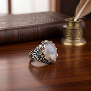 High Quality 925 Sterling <b>Silver</b> Ottoman Sultan <b>Ring</b> with Agate Stone Classic Party Gemstone <b>Ring</b> <b>for</b> <b>Men</b> - Product Image 3