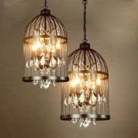 Lustre en cristal style American Rust, cage à oiseaux en fer forgé, pour villa, café, salon, salle à manger, chambre, hall, lampe suspendue vintage