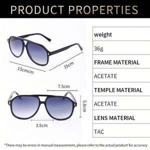 Lunettes de soleil surdimensionnées pilote en acétate à double pont UV400, monture large, personnalisables avec logo, pour hommes et femmes, collection mode 2025 - Product Image 6