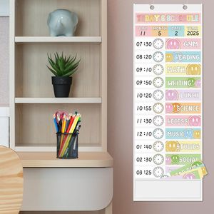 Tabla de horarios diarios con diseño de cara sonriente en colores pastel, 13 x 35.5 pulgadas, tablero visual con brillantina para la gestión del tiempo, regreso a clases - Product Image 5