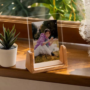 Cadre photo de table en bois massif double face avec support en acrylique transparent en forme de U à faire soi-même - Product Image 2