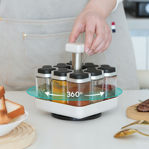 Nhà bếp thép không gỉ Xoay Giá với 100ml thủy tinh gia vị kép Nắp Jar gia vị container chai Bộ - Product Image 3