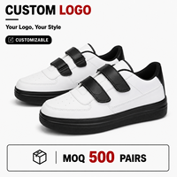 Chaussures décontractées pour hommes avec logo personnalisé, velcro, couleur unie, légères, confortables, blanches, noires, chaussures de marche tendance, OEM ODM Private