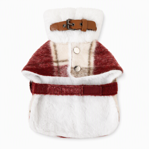 Cape en laine rayée rouge légère pour petits chiens, poncho chaud pour <span class=keywords><strong>chien</strong></span> avec col en fourrure, manteau d'hiver, tailles S M L XL XXL - Product Image 1