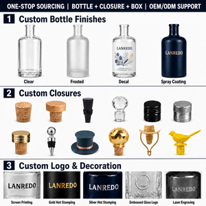 Bouteille en verre transparent élégante à corps large, épaules arrondies et col long, 200ml 375ml 500ml, vide, pour huile d'olive, avec bouchon texturé - Product Image 3