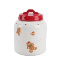 Pot à biscuits en céramique de Noël en forme de pain d'épices, baril à biscuits blanc avec couvercle rouge festif, pot de rangement alimentaire pour la cuisine des fêtes, cadeau