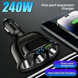 Nouveau <span class=keywords><strong>chargeur</strong></span> de téléphone multifonctionnel pour voiture avec affichage numérique, double USB, un port pour trois appareils, allume-cigare 12-24V, charge super rapide - Product Image 5