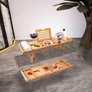 Plateau de bain en bambou naturel, ensemble de quatre pièces, avec bras extensibles et pieds réglables, pour le bain et la relaxation - Product Image 3