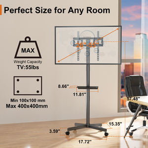 Charmount Max 55인치 유니버설 플로어 스탠딩 <span class=keywords><strong>TV</strong></span> 마운트 모바일 롤링 스탠드 <span class=keywords><strong>TV</strong></span> 카트 - Product Image 3