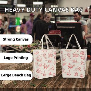Custom Logo Printed Women's Heavy Duty 12oz Canvas <b>Tote</b> <b>Bag</b> with Gusset Recyclable <b>Medium</b> Size Beach Shopping Reusable for Gift - Product Image 2
