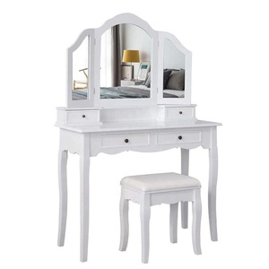 <strong>Black</strong> Dresser Makeup <strong>Vanity</strong> <strong>Table</strong> with Mirror and Chair - Product Image 3