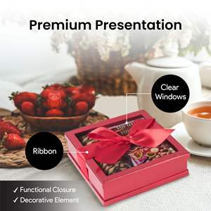 Elegante Caja de Regalo Rígida Roja con Ventana Transparente y Lazo de Satén para Empaque de Regalos Festivos de Primera Calidad - Product Image 3