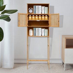 Trois niveaux autoportant bambou en bois sur la toilette support organisateur lumière luxe personnalisé étagère de rangement armoire pour salle de bain - Product Image 4