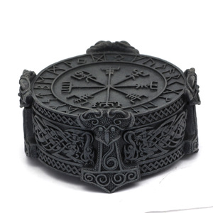 Boîte à bijoux symbole Viking WJB25 Vikinga bague <span class=keywords><strong>nordique</strong></span> décor de stockage en résine Thor <span class=keywords><strong>mythologie</strong></span> Rune boussole breloques Figurine boîte - Product Image 5