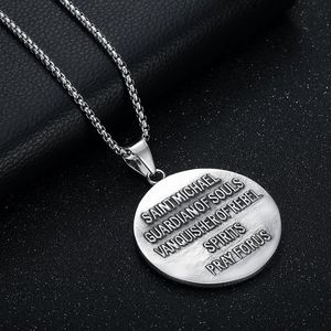 St Michael Angel Round Pendant <b>Titanium</b> Steel Necklace Unisex Fashion Jewelry Gift - Product Image 3