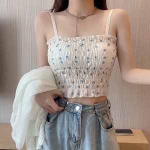New Style Women's Short Floral <strong>Camisole</strong> <strong>Top</strong> with Built-In <strong>Bra</strong> Pads Ruffled Inner Layer Wrap-Around Design - Product Image 3