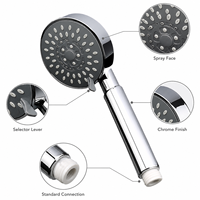Douche à main chromée pratique avec support mural multifonction sans perçage et tuyau pour appartement locatif